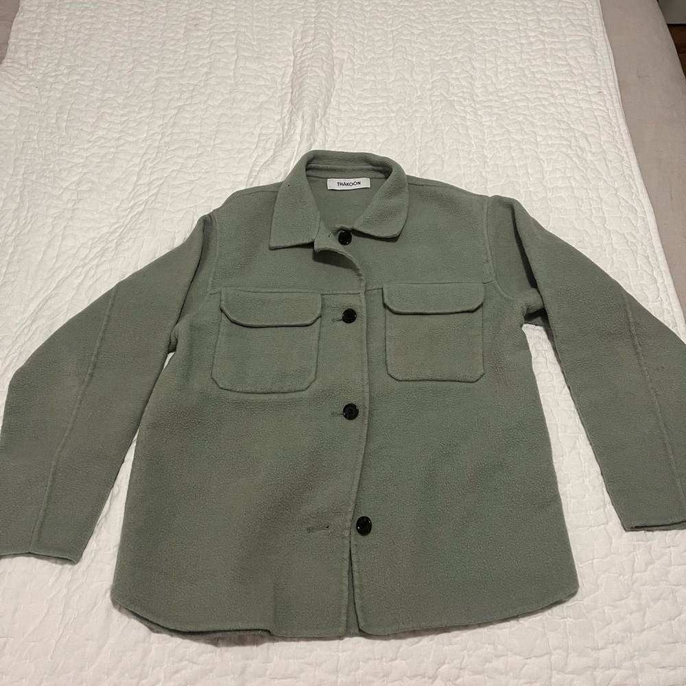Thakoon Sage Green Button-Up Fleece Jacket